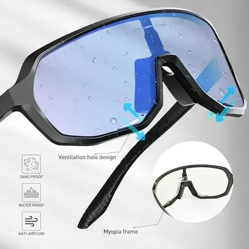 KAPVOE Photochromic Cycling Glasses for Men Women Mountain Bike Sunglasses Sports Goggles UV Protection K63 - 4