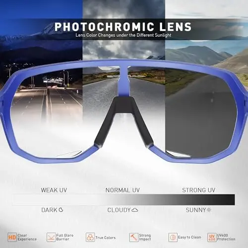 KAPVOE Photochromic Cycling Glasses for Men Women Mountain Bike Sunglasses Sports Goggles UV Protection K63 - 4