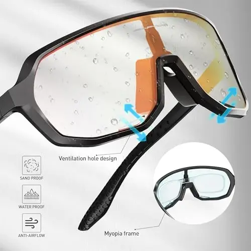 KAPVOE Photochromic Cycling Glasses for Men Women Mountain Bike Sunglasses Sports Goggles UV Protection K63 - 4