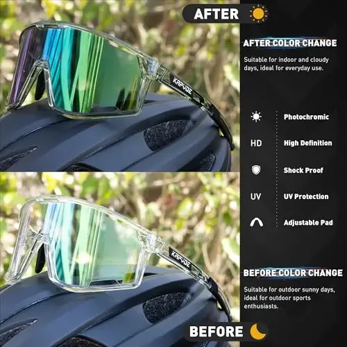 KAPVOE Photochromic Cycling Glasses Men Mountain Bike Sunglasses Women Clear MTB Sports Goggles Bicycle Triathlon K180 - 6