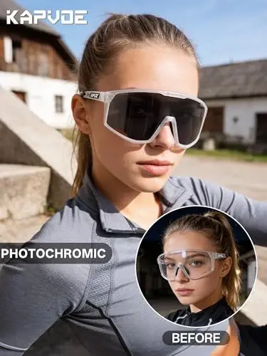 KAPVOE Photochromic Cycling Glasses Men Mountain Bike Sunglasses Women Clear MTB Sports Goggles Bicycle Triathlon K180 