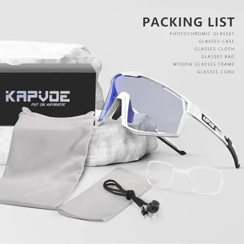 KAPVOE Photochromic Cycling Glasses Men Mountain Bike Sunglasses Women Clear MTB Sports Goggles Transition Bicycle Glasses Triathlon Running UV Protection Blue - 3