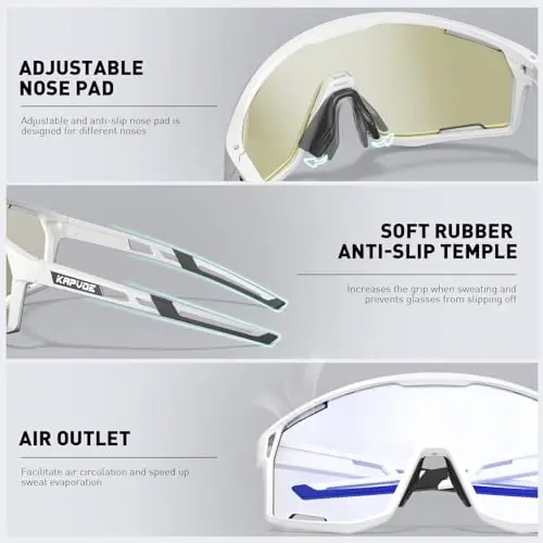 KAPVOE Photochromic Cycling Glasses Men Mountain Bike Sunglasses Women Clear MTB Sports Goggles Transition Bicycle Glasses Triathlon Running UV Protection Blue - 4