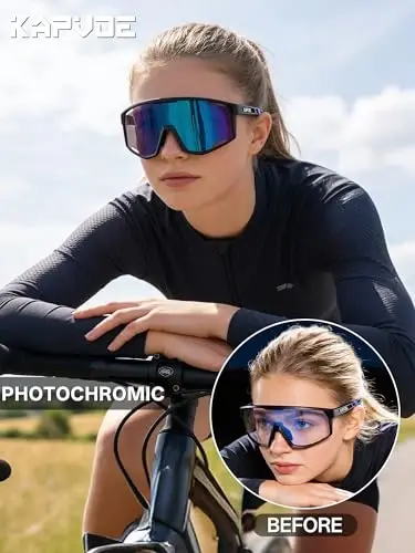 KAPVOE Photochromic Cycling Glasses Men Mountain Bike Sunglasses Women Clear MTB Sports Goggles Transition Bicycle Glasses Triathlon Running UV Protection Blue - 2