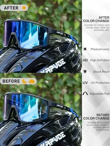 KAPVOE Photochromic Cycling Glasses Men Mountain Bike Sunglasses Women Clear MTB Sports Goggles Transition Bicycle Glasses Triathlon Running UV Protection Blue - 3