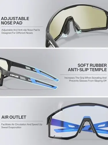 KAPVOE Photochromic Cycling Glasses Men Mountain Bike Sunglasses Women Clear MTB Sports Goggles Transition Bicycle Glasses Triathlon Running UV Protection Blue - 4