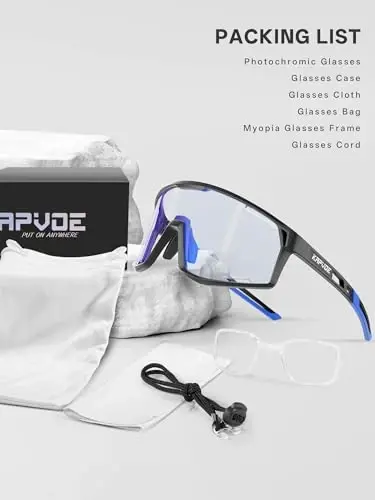 KAPVOE Photochromic Cycling Glasses Men Mountain Bike Sunglasses Women Clear MTB Sports Goggles Transition Bicycle Glasses Triathlon Running UV Protection Blue - 6