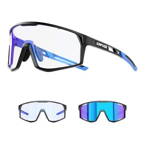 KAPVOE Photochromic Cycling Glasses Men Mountain Bike Sunglasses Women Clear MTB Sports Goggles Transition Bicycle Glasses Triathlon Running UV Protection Blue - 1