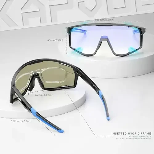 KAPVOE Photochromic Cycling Glasses Men Mountain Bike Sunglasses Women Clear MTB Sports Goggles Transition Bicycle Glasses Triathlon Running UV Protection Blue - 5