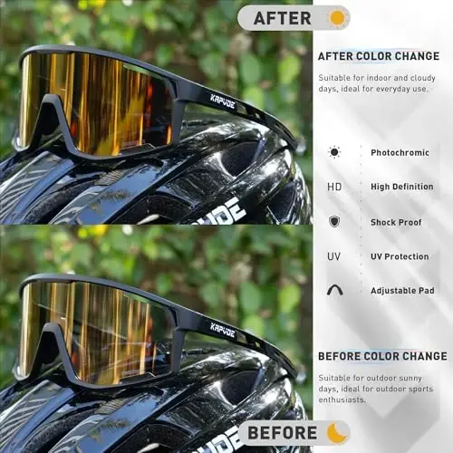 KAPVOE Photochromic Cycling Glasses Men Mountain Bike Sunglasses Women Clear MTB Sports Goggles Transition Bicycle Glasses Triathlon Running UV Protection Gold - 3