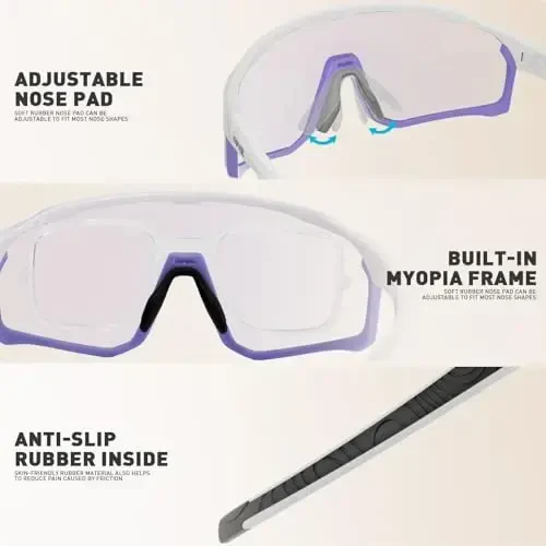 KAPVOE Photochromic Cycling Glasses Men Women Clear Mountain Bike Sunglasses MTB Sports Transition Triathlon Running - K93 - 3