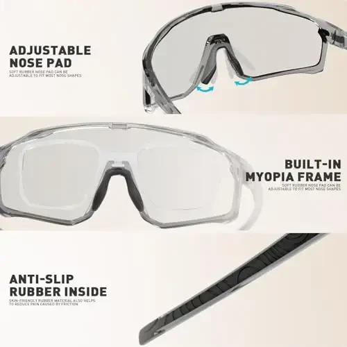 KAPVOE Photochromic Cycling Glasses Men Women Clear Mountain Bike Sunglasses MTB Sports Transition Triathlon Running - K93 - 3