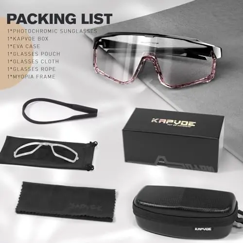 KAPVOE Photochromic Cycling Glasses Men Women Clear Mountain Bike Sunglasses MTB Sports Transition Triathlon Running - K93 - 6