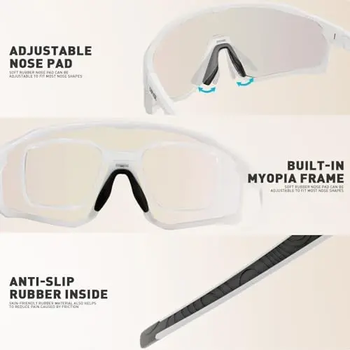 KAPVOE Photochromic Cycling Glasses Men Women Clear Mountain Bike Sunglasses MTB Sports Transition Triathlon Running - K93 - 3