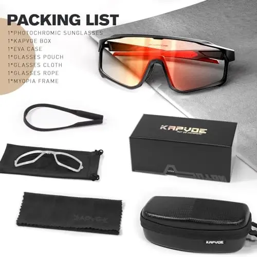 KAPVOE Photochromic Cycling Glasses Men Women Clear Mountain Bike Sunglasses MTB Sports Transition Triathlon Running - K93 - 5