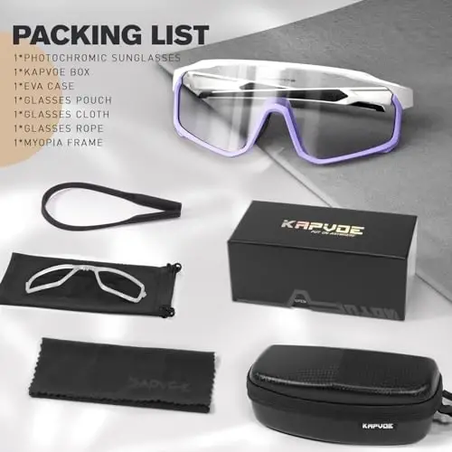 KAPVOE Photochromic Cycling Glasses Men Women Clear Mountain Bike Sunglasses MTB Sports Transition Triathlon Running - K93 - 6