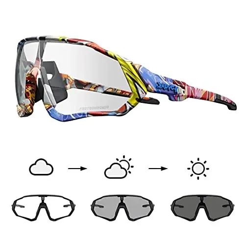 KAPVOE Photochromic Cycling Glasses Men Women Mountain Bike Sunglasses Clear MTB Bicycle Riding 