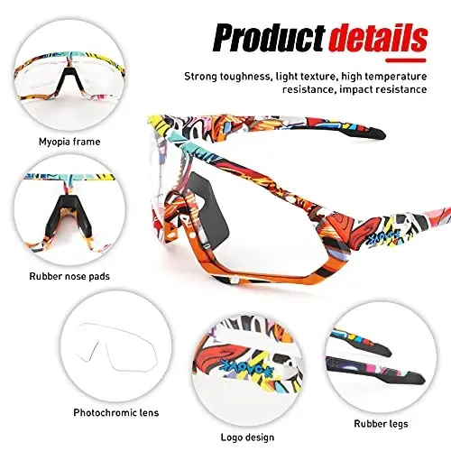 KAPVOE Photochromic Cycling Glasses Men Women Mountain Bike Sunglasses Clear MTB Bicycle Riding - 4