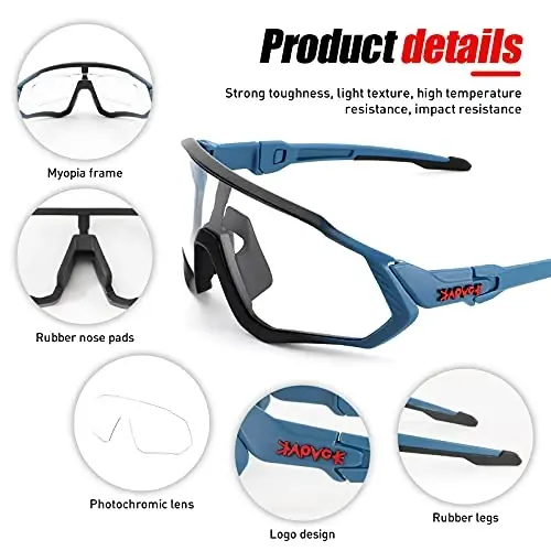KAPVOE Photochromic Cycling Glasses Men Women Mountain Bike Sunglasses Clear MTB Bicycle Riding - K9408 - 4