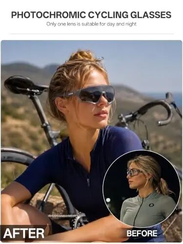 KAPVOE Photochromic Cycling Glasses Men Women Mountain Bike Sunglasses Clear MTB Bicycle Riding - K9408 - 2