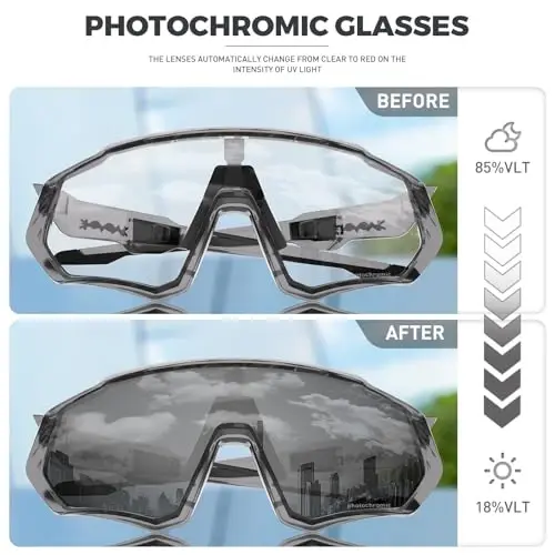 KAPVOE Photochromic Cycling Glasses Men Women Mountain Bike Sunglasses Clear MTB Bicycle Riding - K9408 - 3