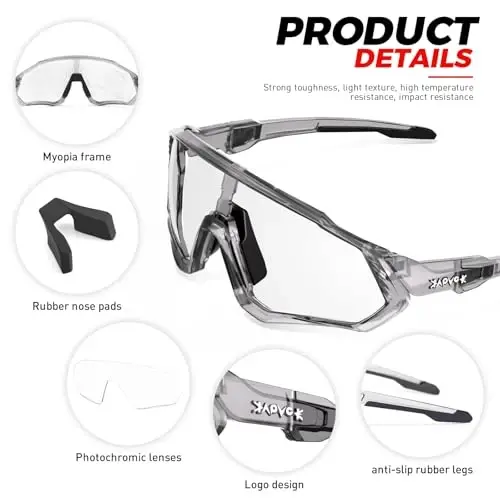 KAPVOE Photochromic Cycling Glasses Men Women Mountain Bike Sunglasses Clear MTB Bicycle Riding - K9408 - 4