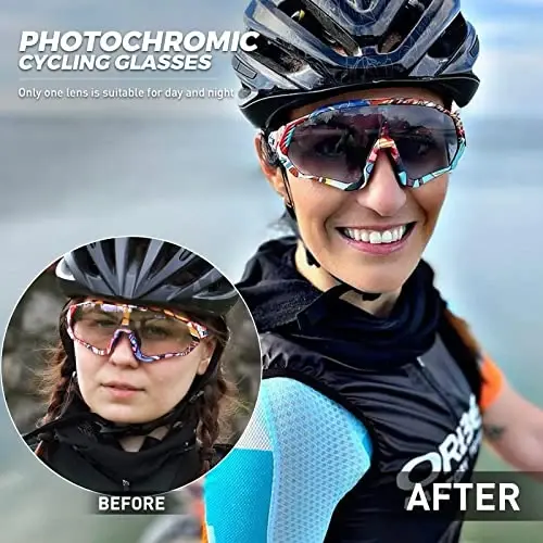 KAPVOE Photochromic Cycling Glasses Men Women Mountain Bike Sunglasses Clear MTB Bicycle Riding - K9408 - 2