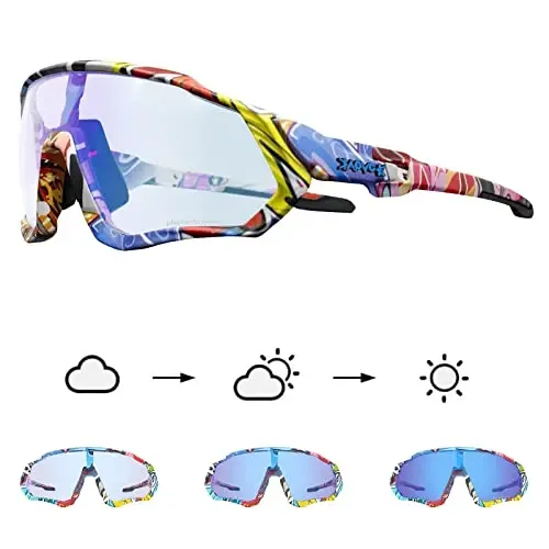 KAPVOE Photochromic Cycling Glasses Men Women Mountain Bike Sunglasses Clear MTB Bicycle Riding - K9408 