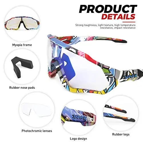 KAPVOE Photochromic Cycling Glasses Men Women Mountain Bike Sunglasses Clear MTB Bicycle Riding - K9408 - 6