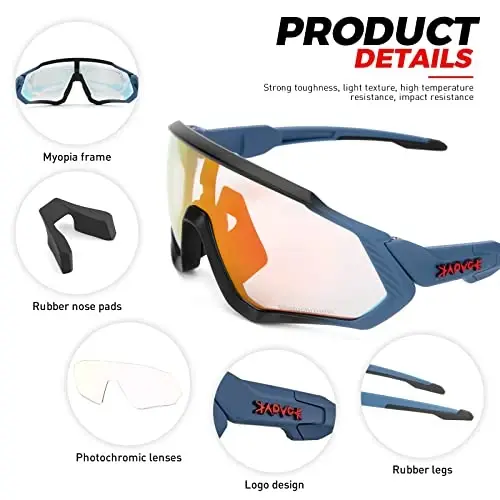 KAPVOE Photochromic Cycling Glasses Men Women Mountain Bike Sunglasses Clear MTB Bicycle Riding - K9408 - 6