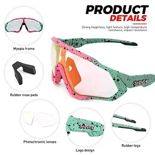 KAPVOE Photochromic Cycling Glasses Men Women Mountain Bike Sunglasses Clear MTB Bicycle Riding - K9408 - 6