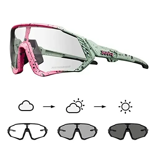 KAPVOE Photochromic Cycling Glasses Men Women Mountain Bike Sunglasses Clear MTB Bicycle Riding - K9408 