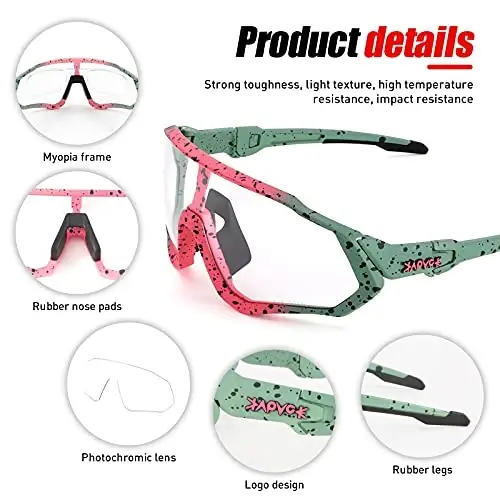 KAPVOE Photochromic Cycling Glasses Men Women Mountain Bike Sunglasses Clear MTB Bicycle Riding - K9408 - 4
