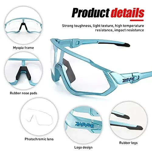 KAPVOE Photochromic Cycling Glasses Men Women Mountain Bike Sunglasses Clear MTB Bicycle Riding - K9408 - 4