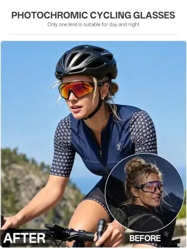 KAPVOE Photochromic Cycling Glasses Men Women Mountain Bike Sunglasses Clear MTB Bicycle Riding - K9408 - 3