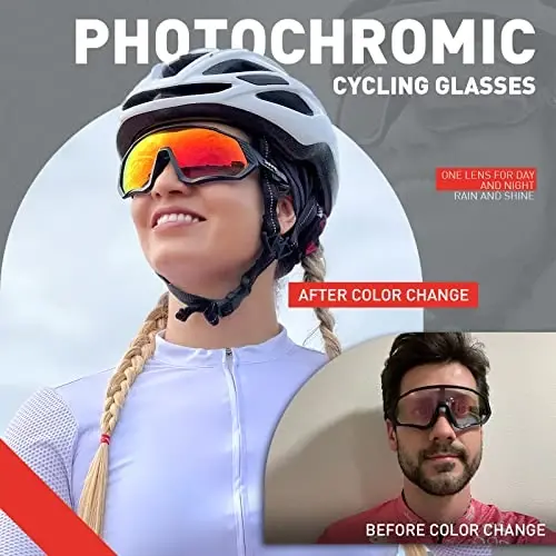 KAPVOE Photochromic Cycling Glasses Men Women Mountain Bike Sunglasses Clear MTB Bicycle Riding - K9408 - 2