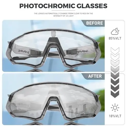 KAPVOE Photochromic Cycling Glasses Men Women Mountain Bike Sunglasses Clear MTB Bicycle Riding - K9408 - 3