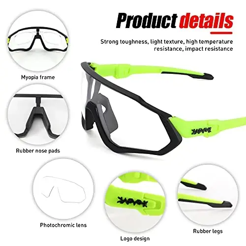 KAPVOE Photochromic Cycling Glasses Men Women Mountain Bike Sunglasses Clear MTB Bicycle Riding - K9408 - 4