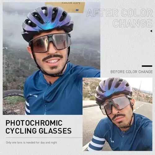 KAPVOE Photochromic Cycling Glasses Men Women Mountain Bike Sunglasses Clear MTB Sports Glasses Bicycle Triathlon Running - 2