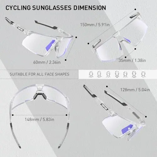KAPVOE Photochromic Cycling Glasses Men Women Mountain Bike Sunglasses Clear MTB Sports Glasses Bicycle Triathlon Running - 5