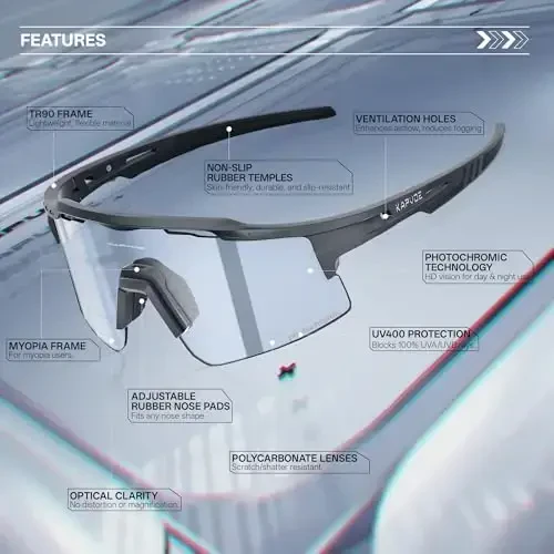 KAPVOE Photochromic Cycling Glasses Mountain Bike Sunglasses Clear MTB Bicycle Riding Baseball Running Golf for Men Women K75 - 3