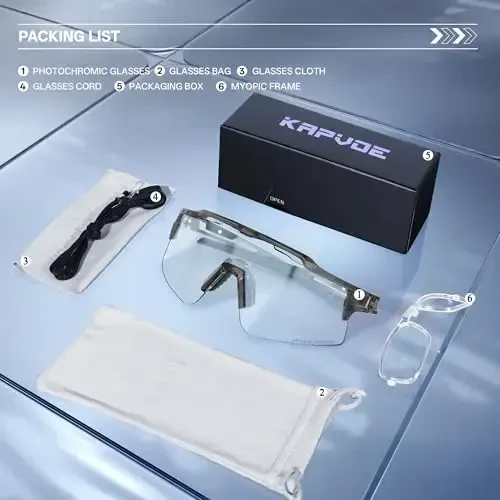 KAPVOE Photochromic Cycling Glasses Mountain Bike Sunglasses Clear MTB Bicycle Riding Baseball Running Golf for Men Women K75 - 3