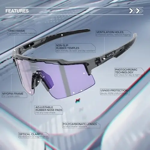 KAPVOE Photochromic Cycling Glasses Mountain Bike Sunglasses Clear MTB Bicycle Riding Baseball Running Golf for Men Women K75 - 3