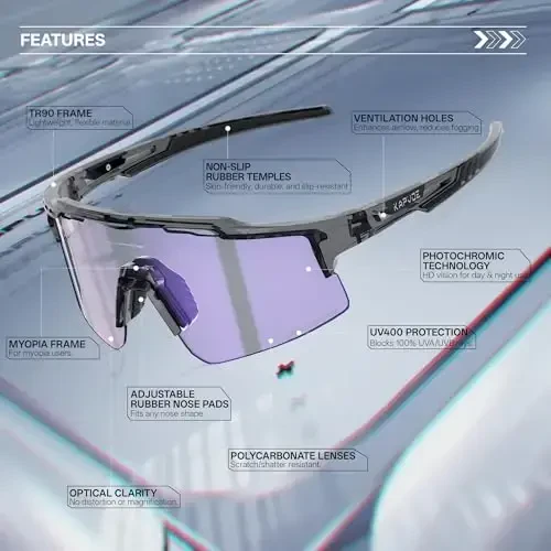 KAPVOE Photochromic Cycling Glasses Mountain Bike Sunglasses Clear MTB Bicycle Riding Baseball Running Golf for Men Women K75 - 3