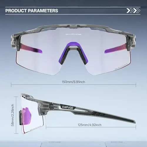 KAPVOE Photochromic Cycling Glasses Mountain Bike Sunglasses Clear MTB Bicycle Riding Baseball Running Golf for Men Women K75 - 5