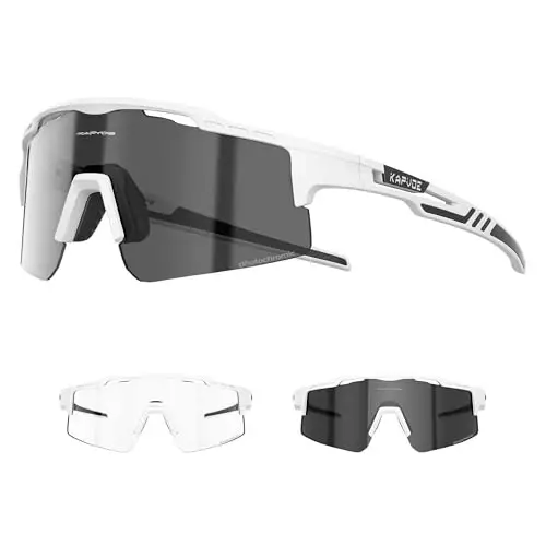 KAPVOE Photochromic Cycling Glasses Mountain Bike Sunglasses Clear MTB Bicycle Riding Baseball Running Golf for Men Women K75 