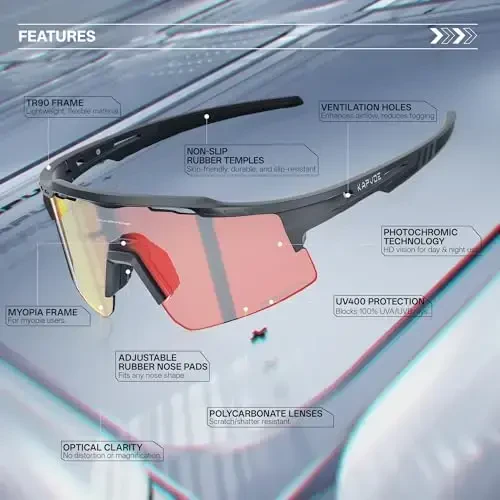 KAPVOE Photochromic Cycling Glasses Mountain Bike Sunglasses Clear MTB Bicycle Riding Baseball Running Golf for Men Women K75 - 3