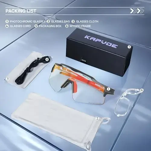KAPVOE Photochromic Cycling Glasses Mountain Bike Sunglasses Clear MTB Bicycle Riding Baseball Running Golf for Men Women K75 - 4