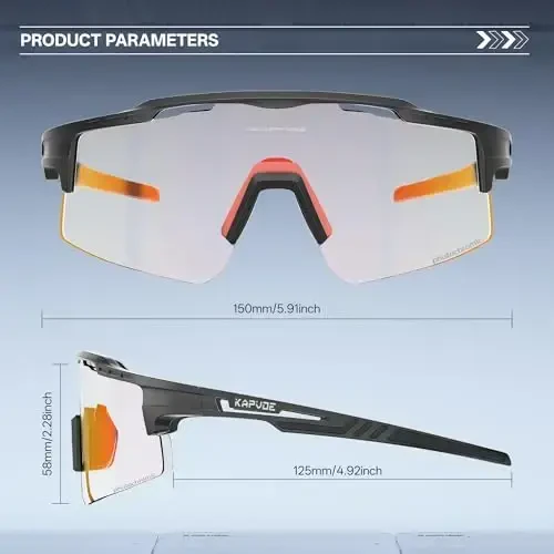 KAPVOE Photochromic Cycling Glasses Mountain Bike Sunglasses Clear MTB Bicycle Riding Baseball Running Golf for Men Women K75 - 5