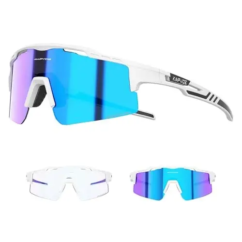 KAPVOE Photochromic Cycling Glasses Mountain Bike Sunglasses Clear MTB Bicycle Riding Baseball Running Golf for Men Women K75 